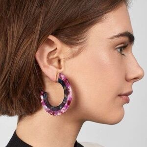 Resin Hoop Earrings in Purple Blue Pink Floral Pattern
